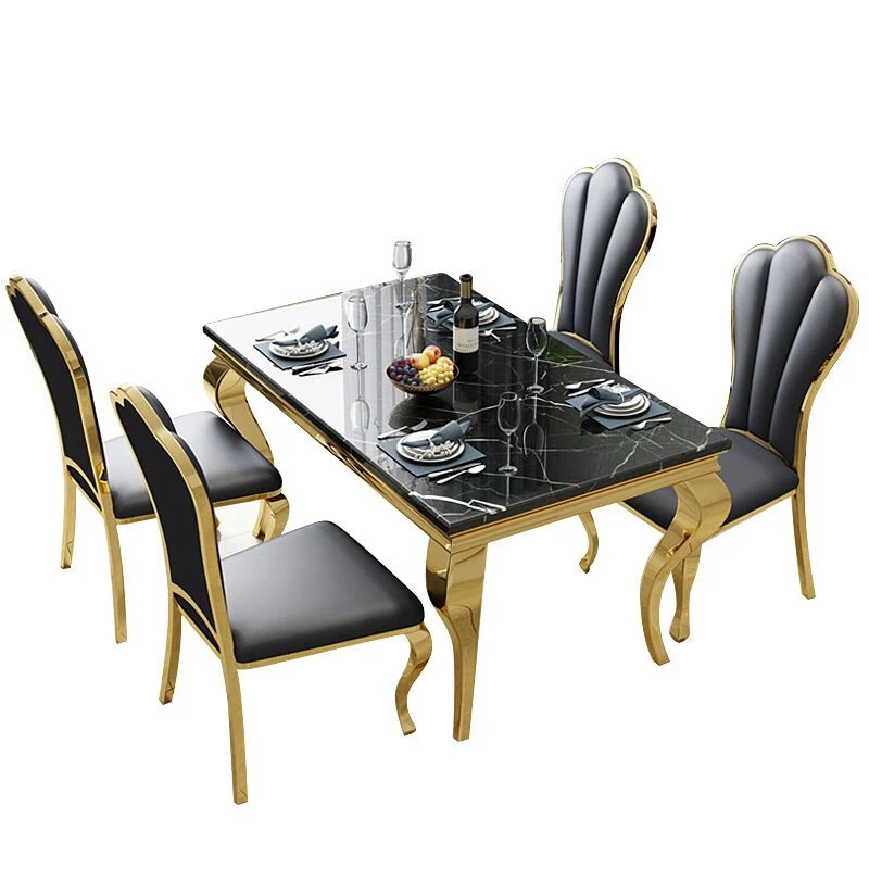 Tavolo da pranzo tradizionale di lusso Tavolo da pranzo rettangolare con treppiede metallo dorato Clearhalo