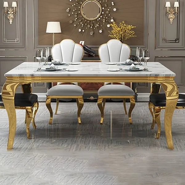 Tavolo da pranzo tradizionale di lusso Tavolo da pranzo rettangolare con treppiede metallo dorato Clearhalo