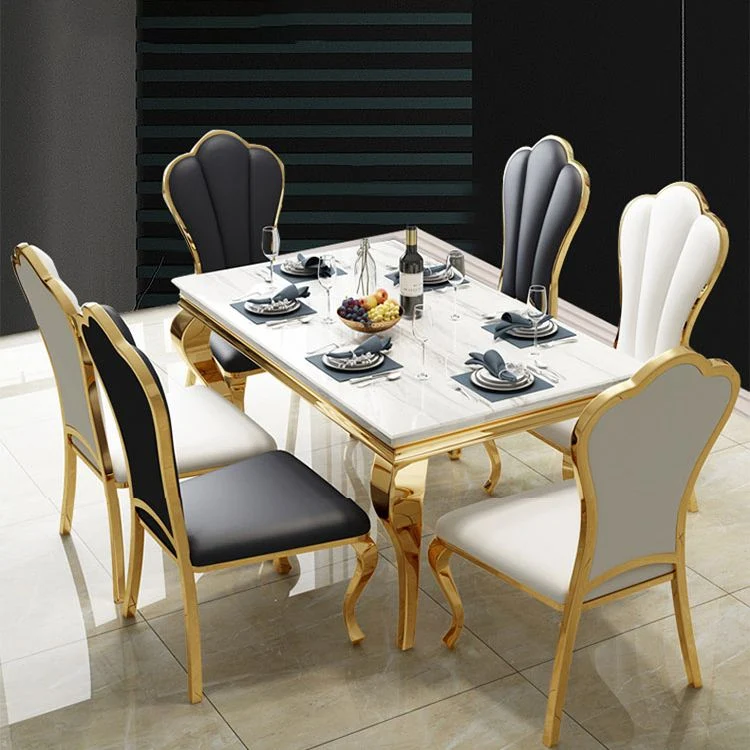 Tavolo da pranzo tradizionale di lusso Tavolo da pranzo rettangolare con treppiede metallo dorato Clearhalo