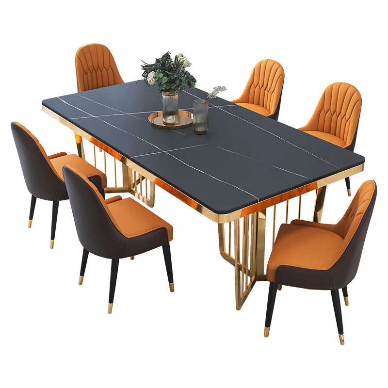 Tavolo da pranzo tradizionale di lusso Tavolo da pranzo rettangolare marmo nero per la casa Clearhalo