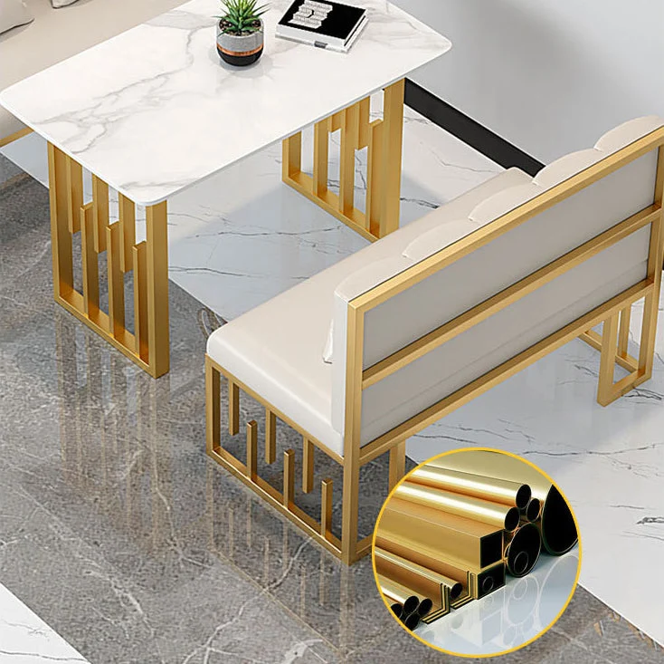 Tavolo da pranzo tradizionale di lusso Tavolo da pranzo con piano pietra sinterizzata con cornice dorata Clearhalo