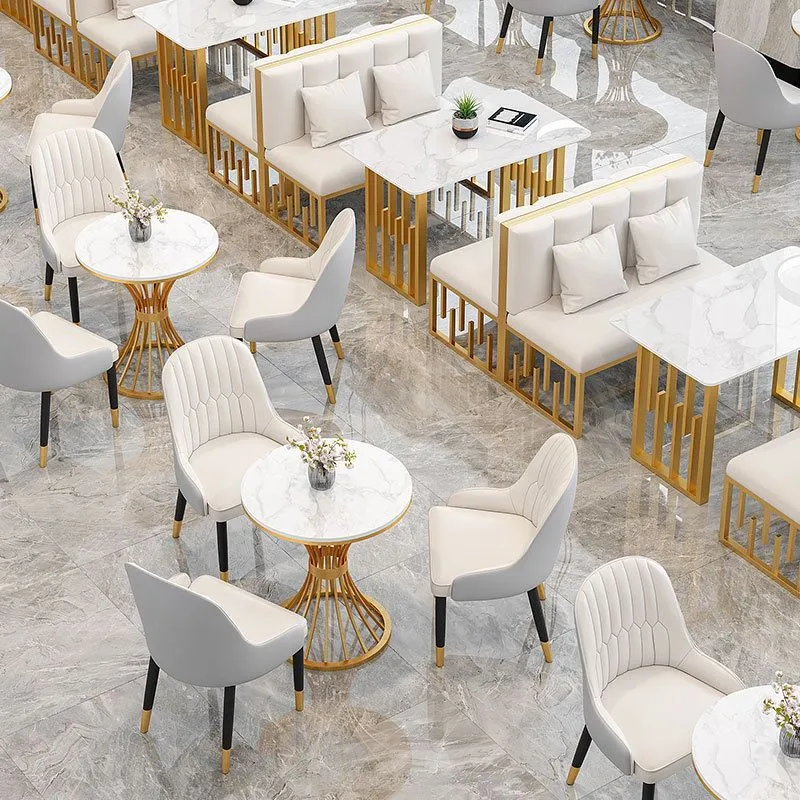 Tavolo da pranzo tradizionale di lusso Tavolo da pranzo con piano pietra sinterizzata con cornice dorata Clearhalo