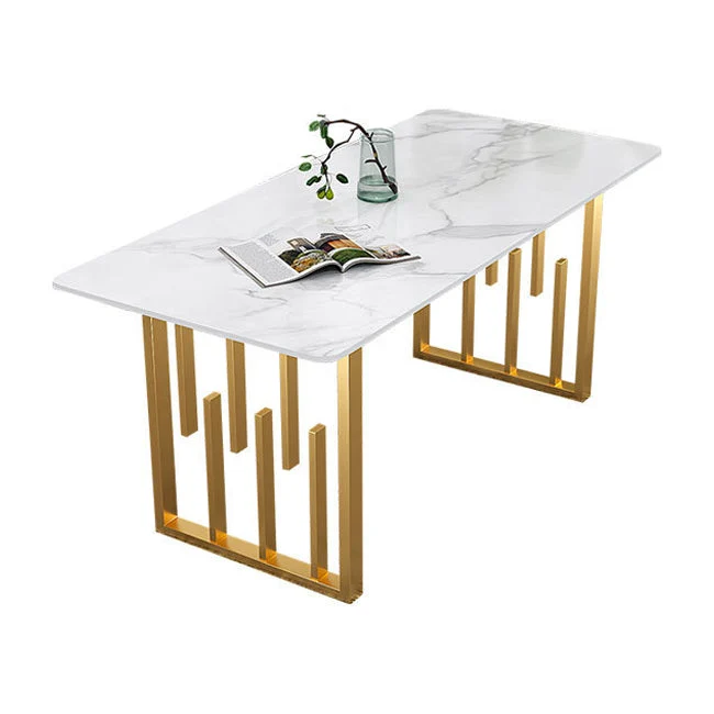 Tavolo da pranzo tradizionale di lusso Tavolo da pranzo con piano pietra sinterizzata con cornice dorata Clearhalo