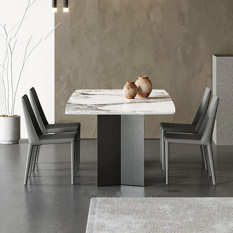 Tavolo da pranzo tradizionale di lusso Tavolo da pranzo rettangolare marmo bianco e nero per la casa Clearhalo
