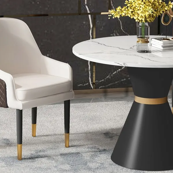 Tavolo da pranzo tradizionale di lusso Tavolo da pranzo rotondo con piedistallo superiore bianco Clearhalo