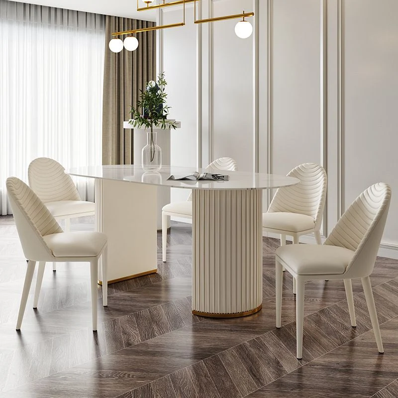Tavolo da pranzo tradizionale di lusso Tavolo da pranzo ovale pietra bianca per cucina Clearhalo