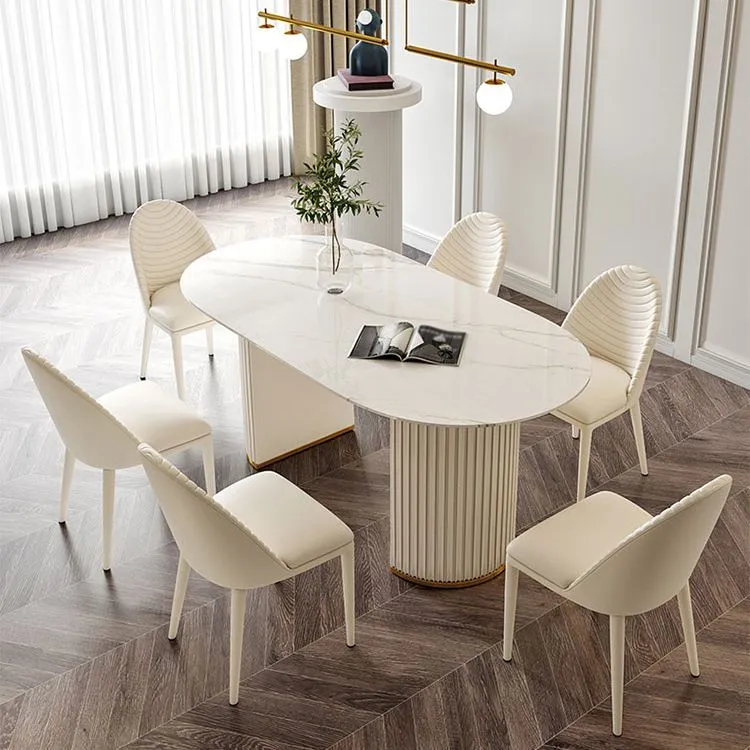 Tavolo da pranzo tradizionale di lusso Tavolo da pranzo ovale pietra bianca per cucina Clearhalo
