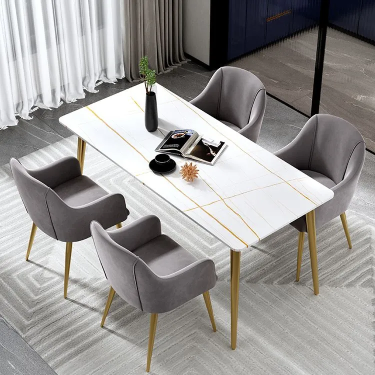 Tavolo da pranzo tradizionale di lusso Tavolo rettangolare con piano pietra bianco e oro Clearhalo