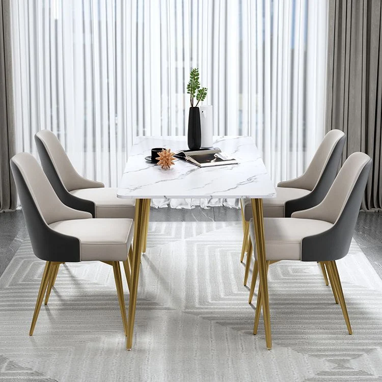 Tavolo da pranzo tradizionale di lusso Tavolo rettangolare con piano pietra bianco e oro Clearhalo