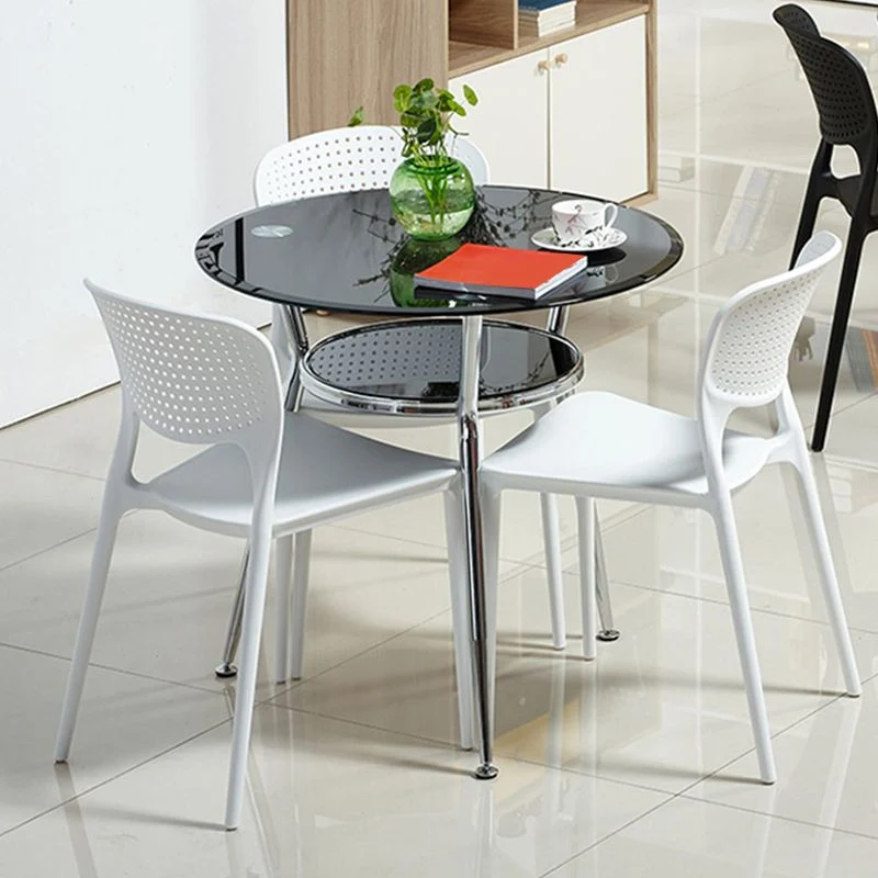 Tavolo da pranzo vetro temperato con base metallo Tavolo rotondo moderno con 3 gambe Clearhalo