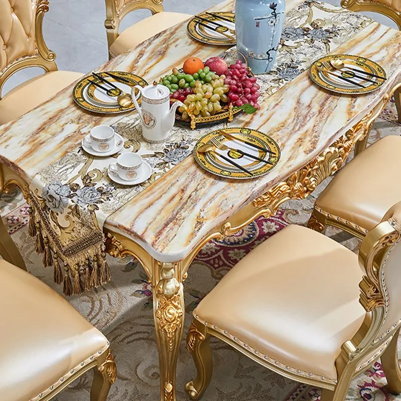 Tavolo da pranzo vittoriano marmo per ristorante Tavolo rettangolare con 4 gambe oro Clearhalo