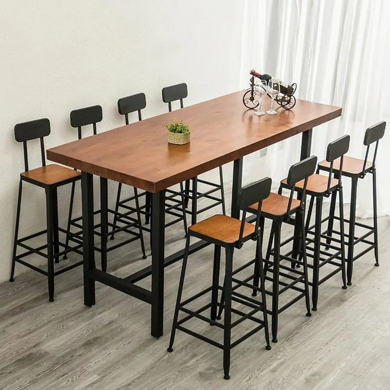 Tavolo da pub con struttura industriale metallo Tavolo da bar con piano legno di pino marrone Clearhalo