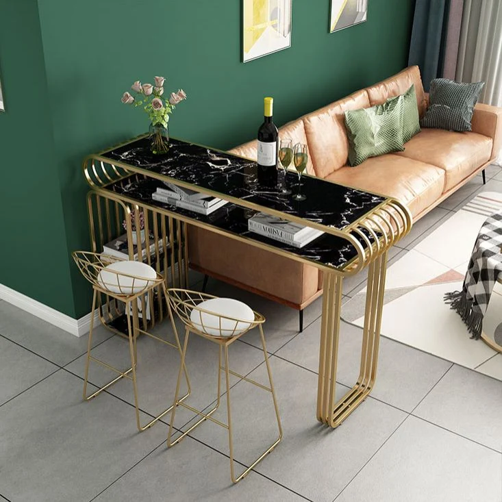 Tavolo da pub Glam legno con piano rettangolare e tavolo con doppio piedistallo dorato - 42" H Clearhalo
