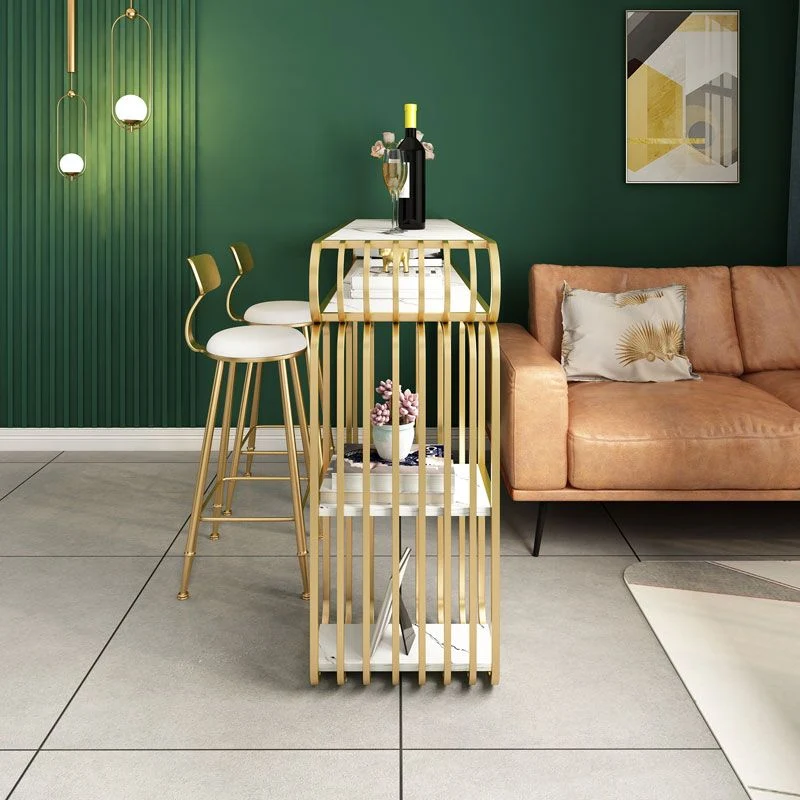 Tavolo da pub Glam legno con piano rettangolare e tavolo con doppio piedistallo dorato - 42" H Clearhalo