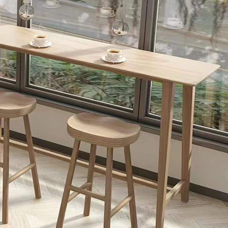 Tavolo da pub moderno rettangolare legno massello da 1/4 pezzi con sgabelli alti Clearhalo