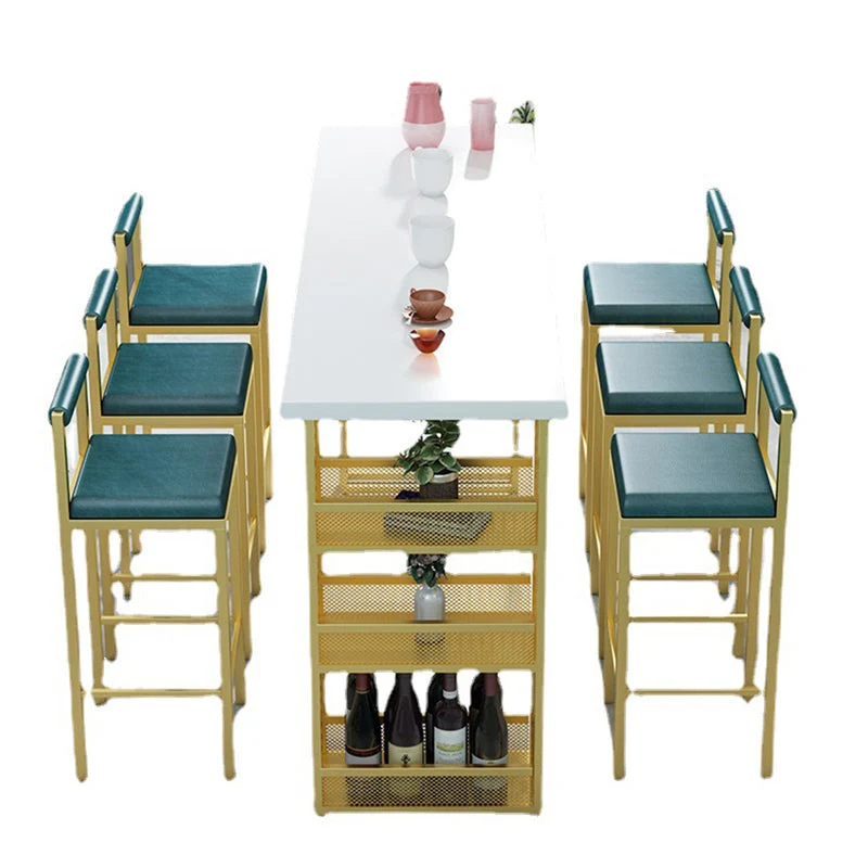 Tavolo da pub stile glam con tavolo da bar rettangolare con piano legno massello e base metallo Clearhalo