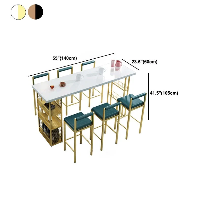 Tavolo da pub stile glam con tavolo da bar rettangolare con piano legno massello e base metallo Clearhalo