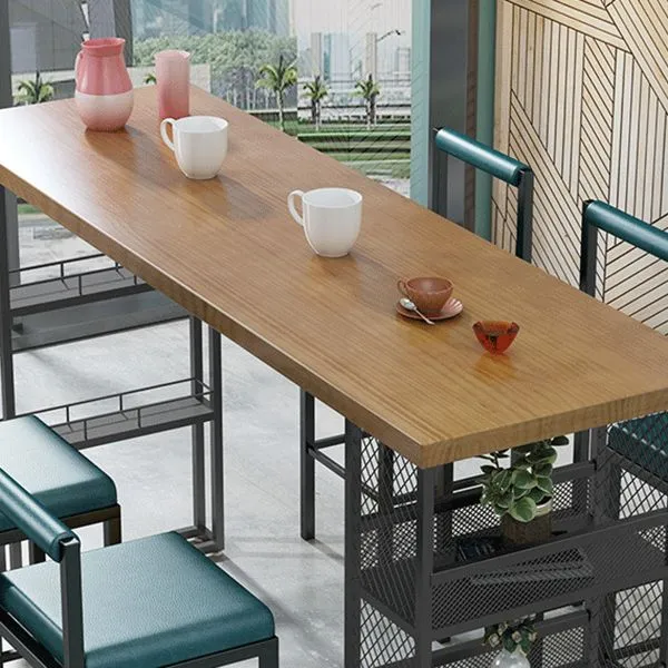 Tavolo da pub stile glam con tavolo da bar rettangolare con piano legno massello e base metallo Clearhalo