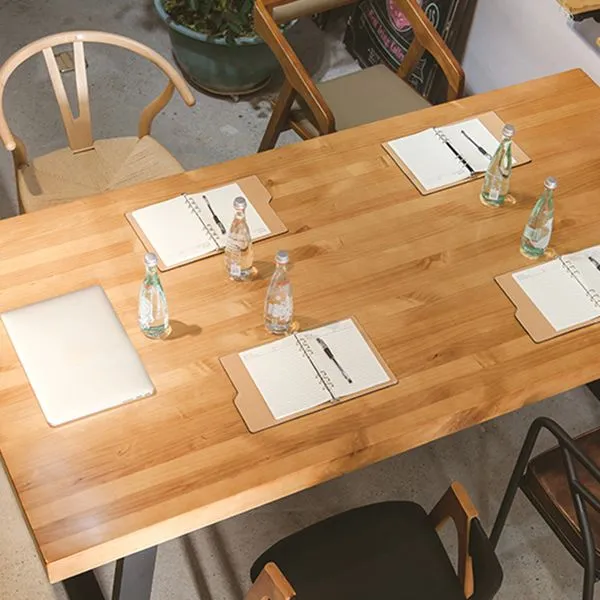 Tavolo rettangolare con doppio piedistallo, scrivania da cucina industriale legno massello Clearhalo