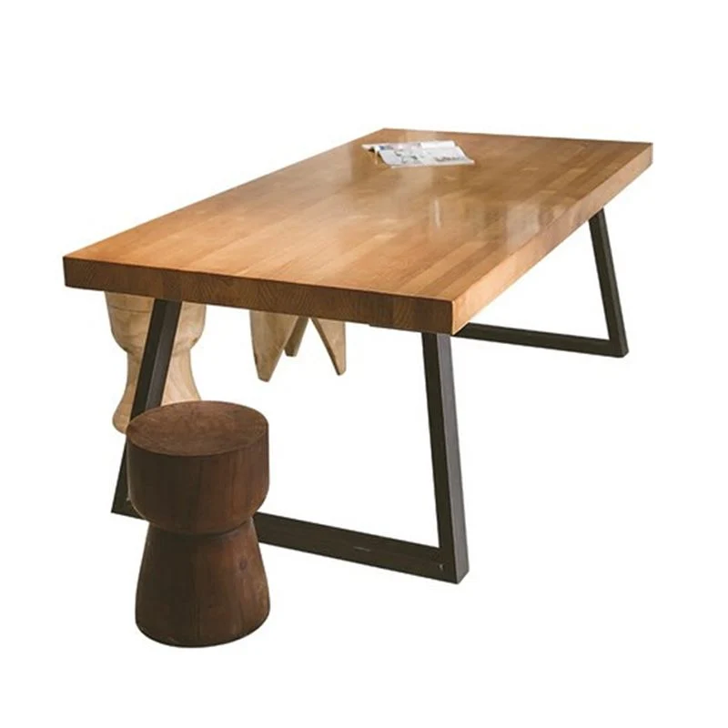 Tavolo rettangolare con doppio piedistallo, scrivania da cucina industriale legno massello Clearhalo