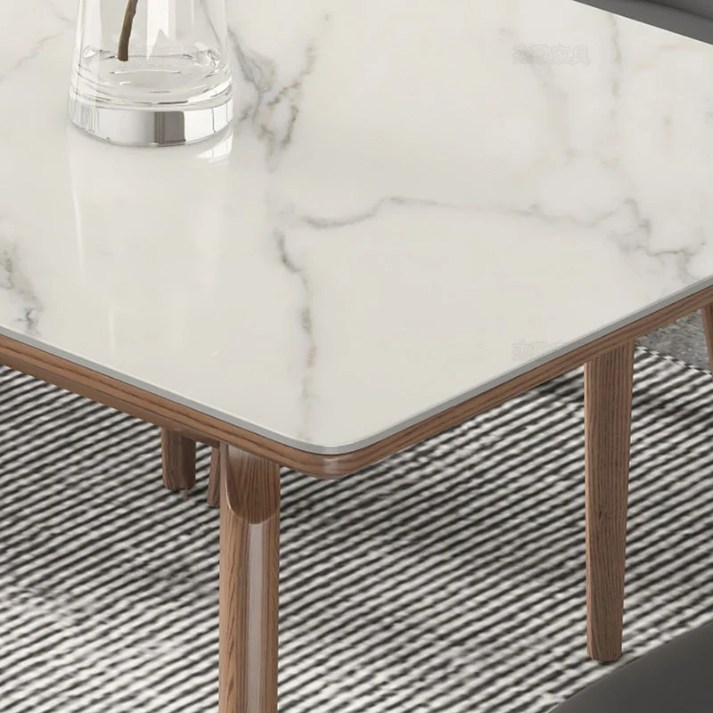 Tavolo rettangolare con gambe legno massello Tavolo da pranzo moderno pietra per sala da pranzo Clearhalo