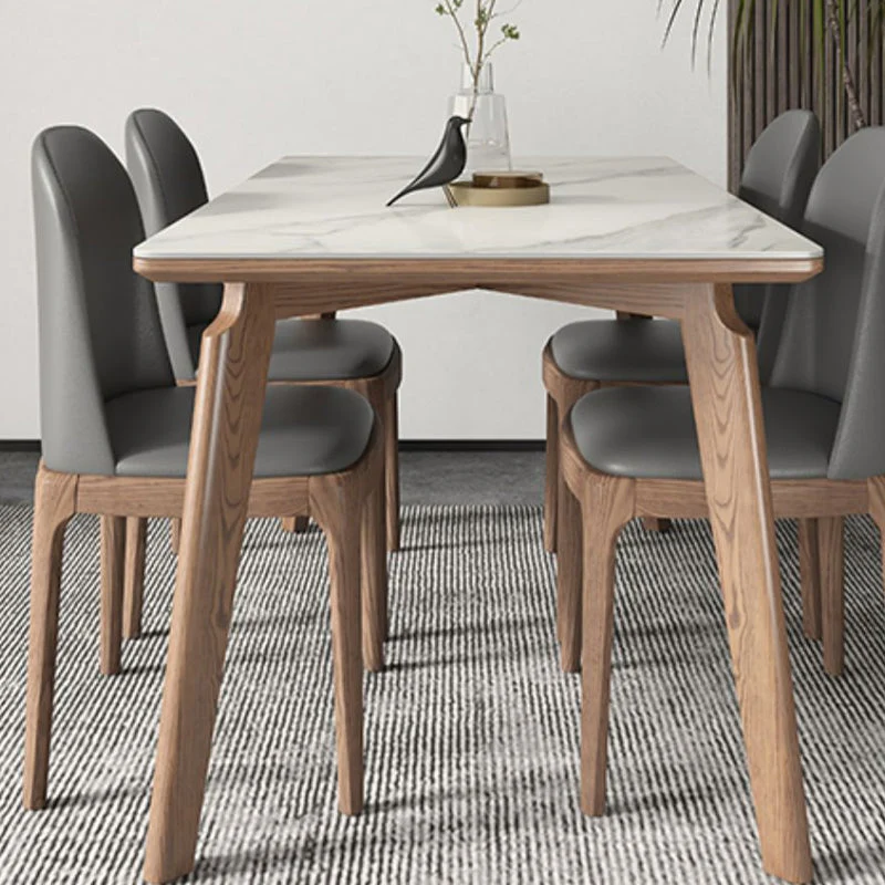 Tavolo rettangolare con gambe legno massello Tavolo da pranzo moderno pietra per sala da pranzo Clearhalo
