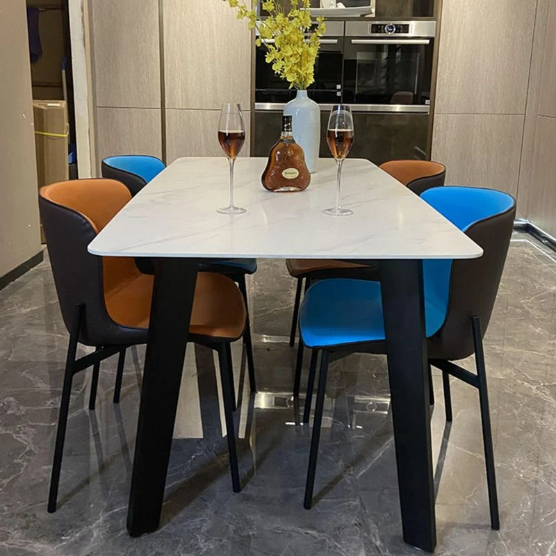 Tavolo rettangolare con piano pietra industriale Tavolo da pranzo bianco e nero Clearhalo