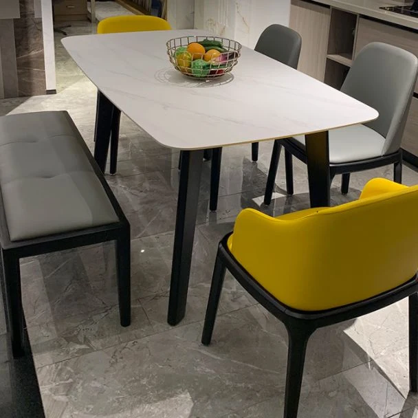 Tavolo rettangolare con piano pietra industriale Tavolo da pranzo bianco e nero Clearhalo