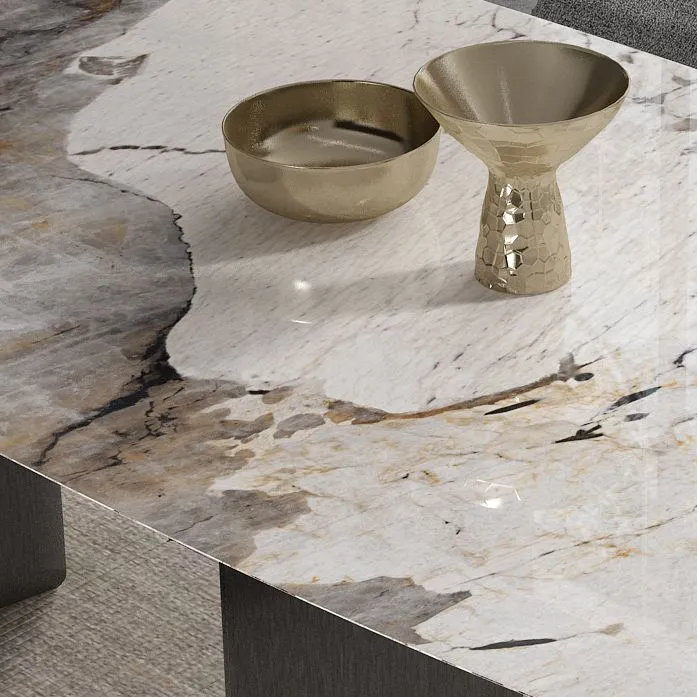 Tavolo rettangolare con piano pietra sinterizzata Tavolo moderno con base metallo grigio Clearhalo