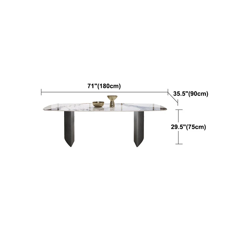 Tavolo rettangolare con piano pietra sinterizzata Tavolo moderno con base metallo grigio Clearhalo