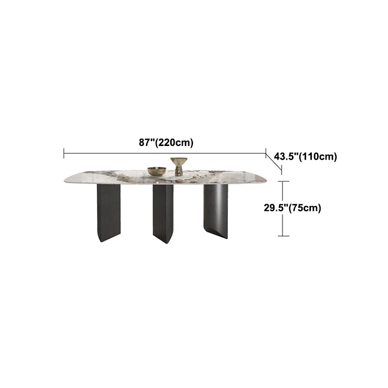 Tavolo rettangolare con piano pietra sinterizzata Tavolo moderno con base metallo grigio Clearhalo
