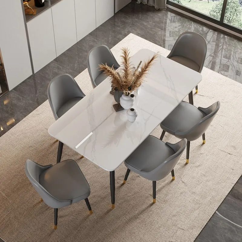 Tavolo rettangolare contemporaneo pietra per ristorante Tavolo da pranzo con piedistallo metallo nero Clearhalo