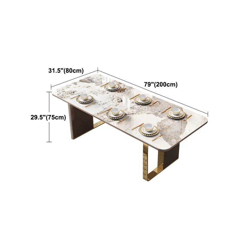 Tavolo rettangolare di lusso bianco con piano pietra sinterizzata con doppio piedistallo Clearhalo