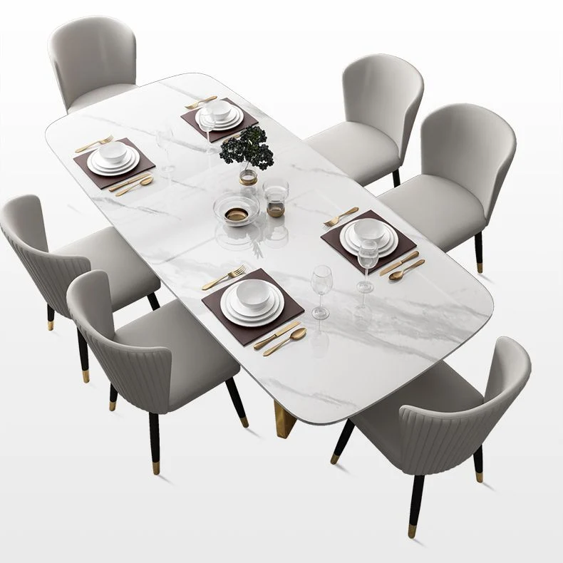 Tavolo rettangolare di lusso con piano pietra sinterizzata e base cavalletto oro Clearhalo