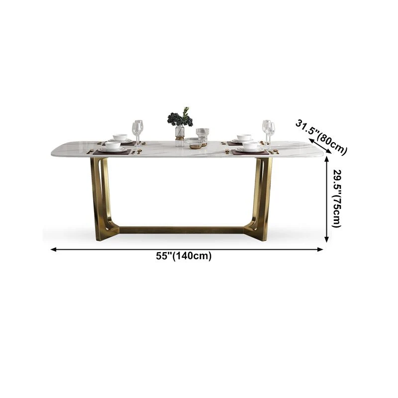 Tavolo rettangolare di lusso con piano pietra sinterizzata e base cavalletto oro Clearhalo