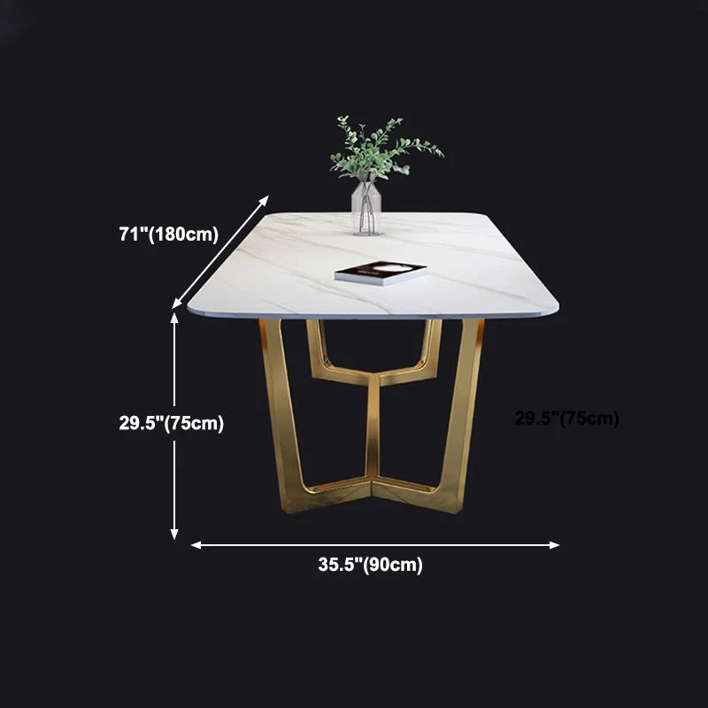 Tavolo rettangolare di lusso con piano pietra sinterizzata e base cavalletto oro Clearhalo