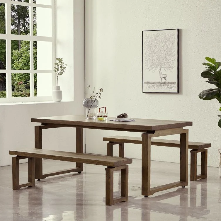 Tavolo Rettangolare Marrone Legno Massello Arredamento Moderno con Doppio Piedistallo Clearhalo