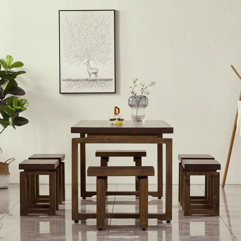 Tavolo Rettangolare Marrone Legno Massello Arredamento Moderno con Doppio Piedistallo Clearhalo
