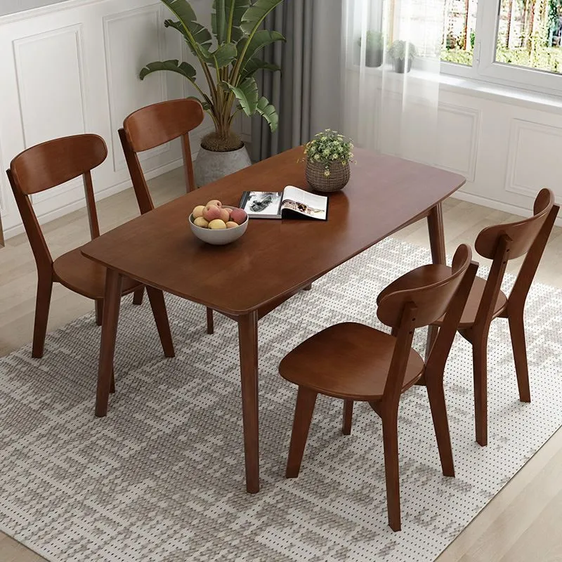 Tavolo rettangolare moderno legno massello tavolo da cucina altezza standard con 4 gambe Clearhalo