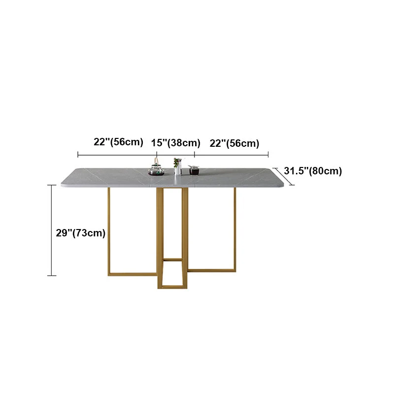 Tavolo rettangolare pieghevole moderno da 59 "H pietra sinterizzata con base cavalletto Clearhalo