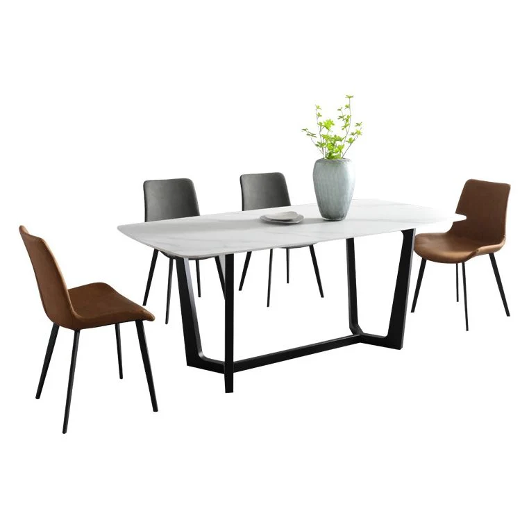 Tavolo rettangolare pietra industriale Tavolo da pranzo ad altezza standard con base cavalletto Clearhalo