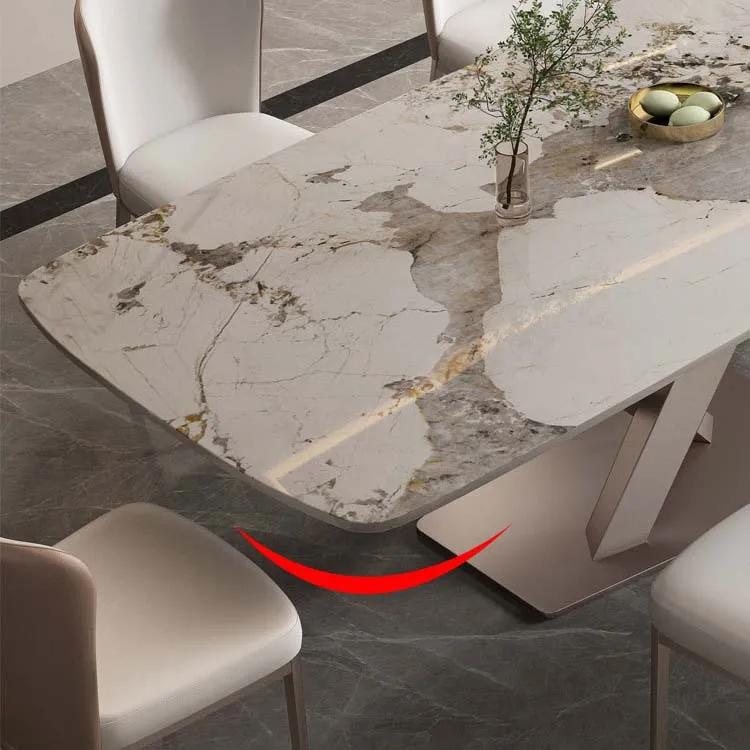 Tavolo rettangolare pietra sinterizzata stile Glam con gambe metallo per uso domestico Clearhalo