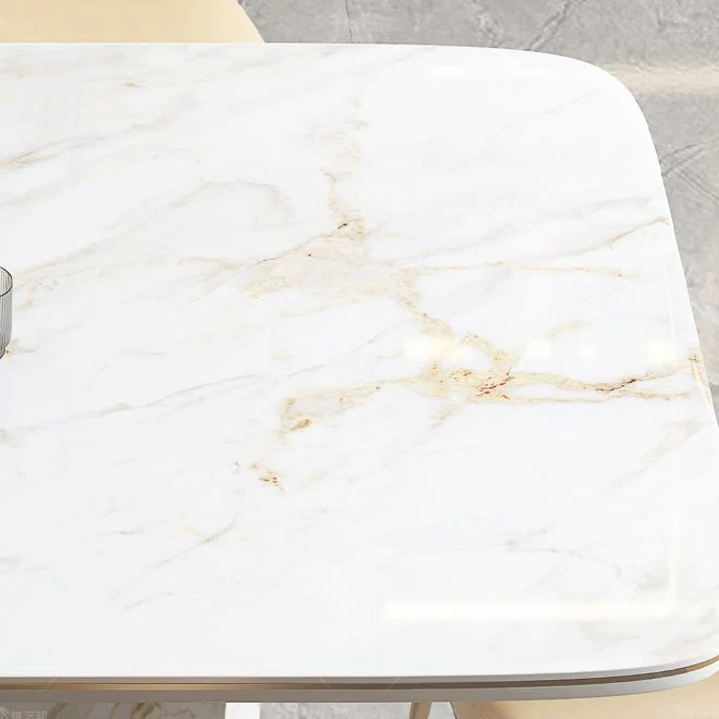 Tavolo rettangolare stile Glam Tavolo pietra sinterizzata con gambe metallo per la casa Clearhalo