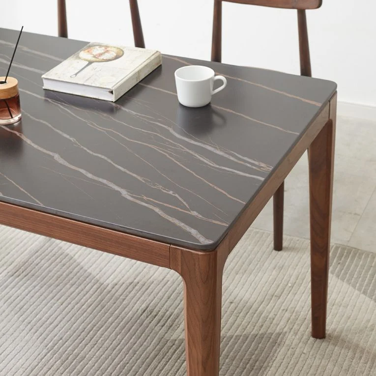 Tavolo rettangolare stile industriale Tavolo pietra sinterizzata con gambe legno per uso domestico Clearhalo
