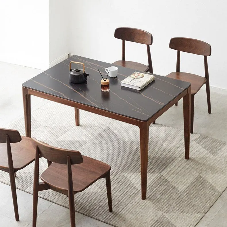 Tavolo rettangolare stile industriale Tavolo pietra sinterizzata con gambe legno per uso domestico Clearhalo