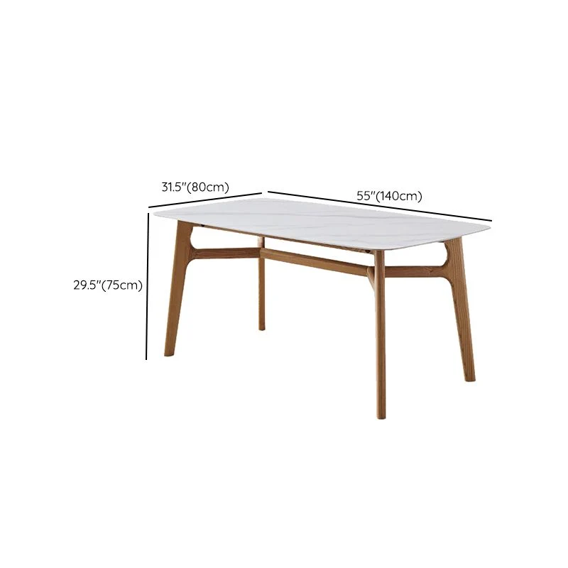 Tavolo Rettangolare Stile Moderno Tavolo Pietra Sinterizzata con Gambe Legno per Cucina Clearhalo