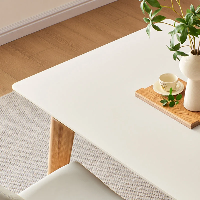 Tavolo Rettangolare Stile Moderno Tavolo Pietra Sinterizzata con Gambe Legno per Cucina Clearhalo