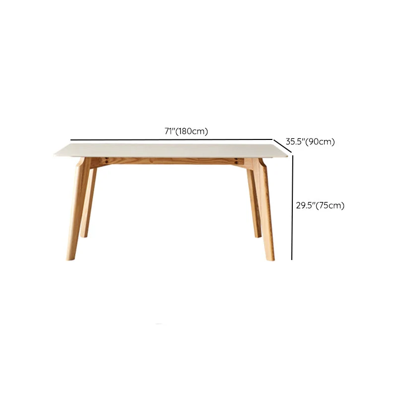 Tavolo Rettangolare Stile Moderno Tavolo Pietra Sinterizzata con Gambe Legno per Cucina Clearhalo