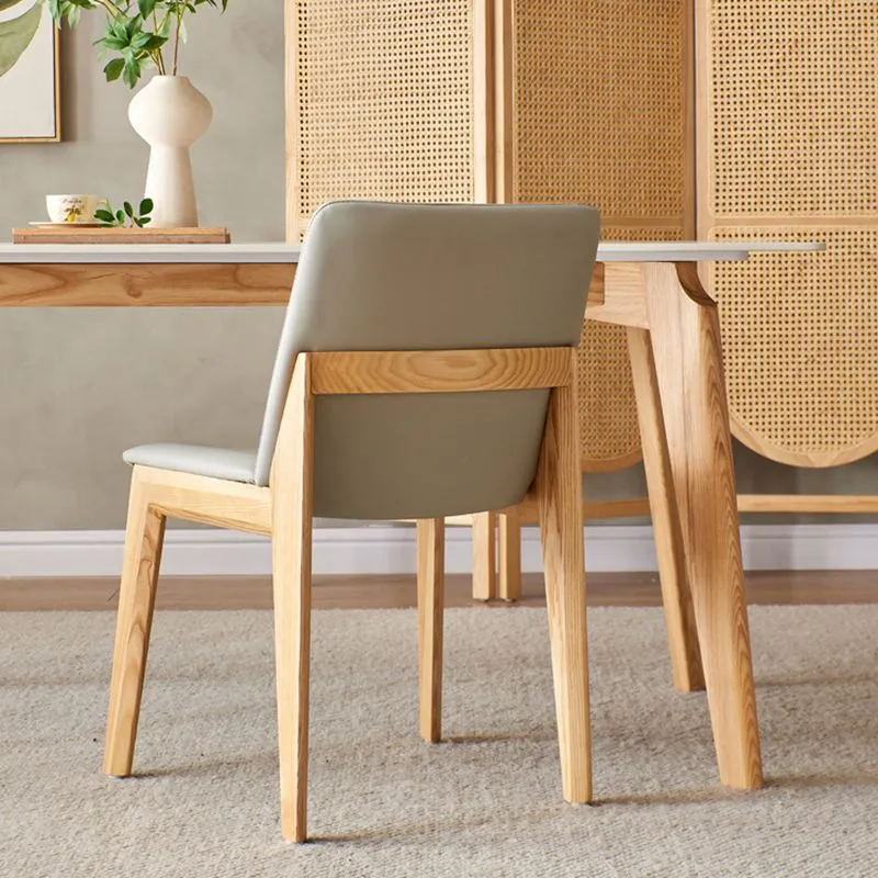 Tavolo Rettangolare Stile Moderno Tavolo Pietra Sinterizzata con Gambe Legno per Cucina Clearhalo