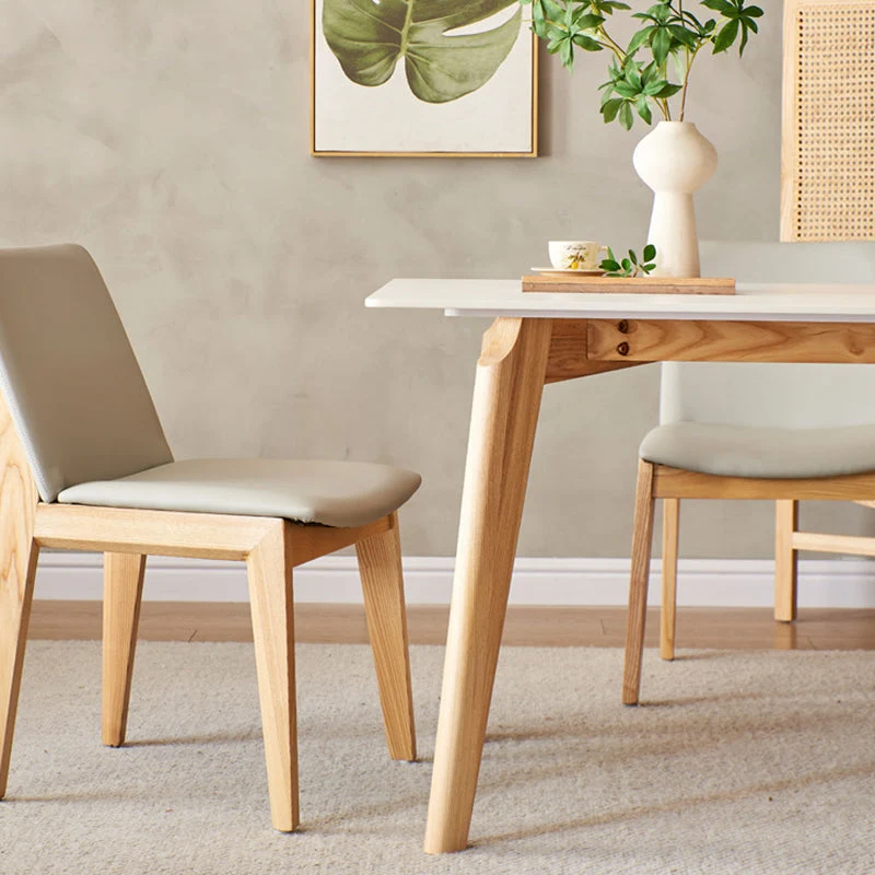 Tavolo Rettangolare Stile Moderno Tavolo Pietra Sinterizzata con Gambe Legno per Cucina Clearhalo